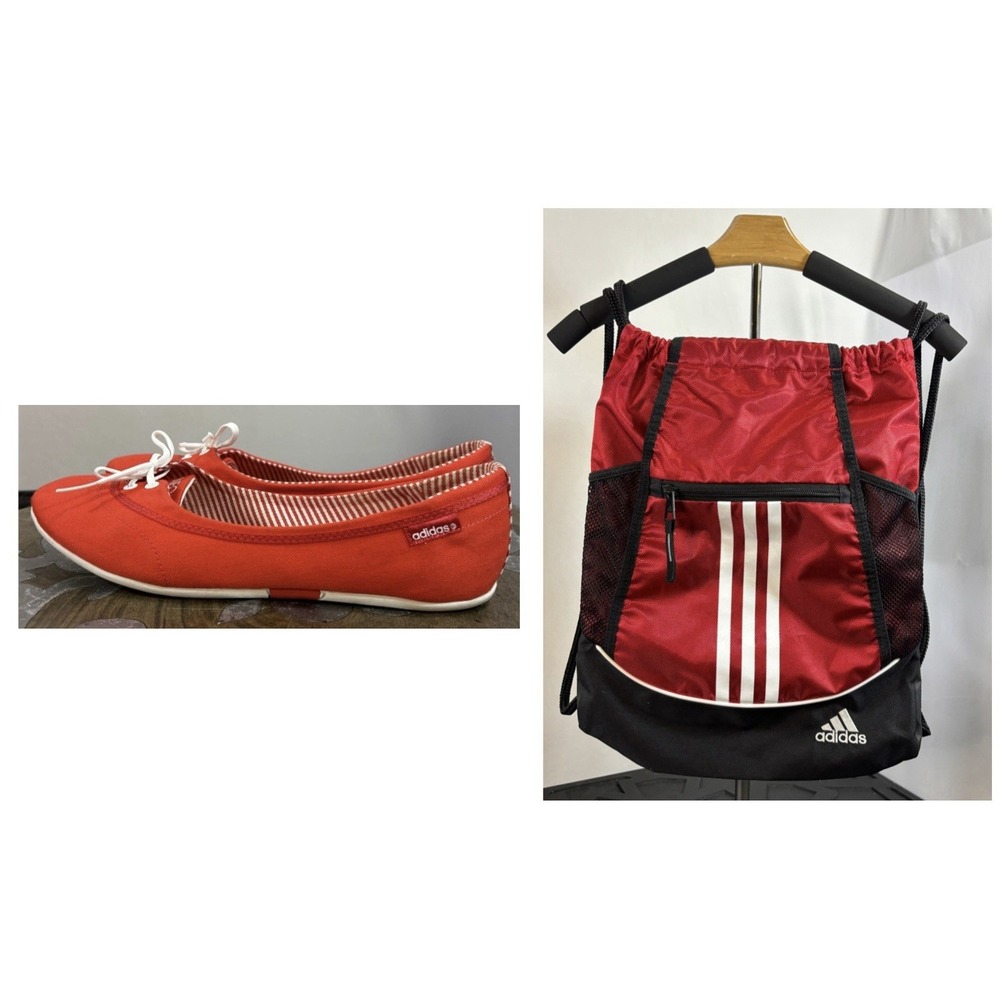 Adidas Bundle - Sackpack & Neo Womens 7.5 Red Ballet Flats Canvas Casual Shoes